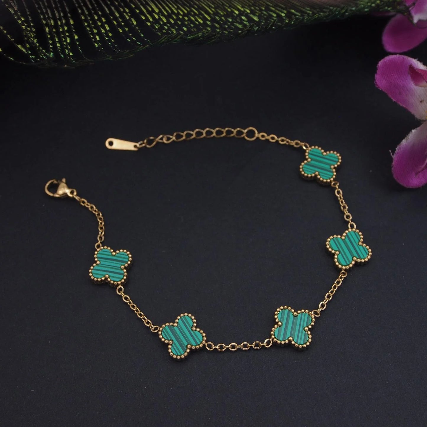 BUY ONE GET ONE FREE Stainless Steel Green Clover Bracelet